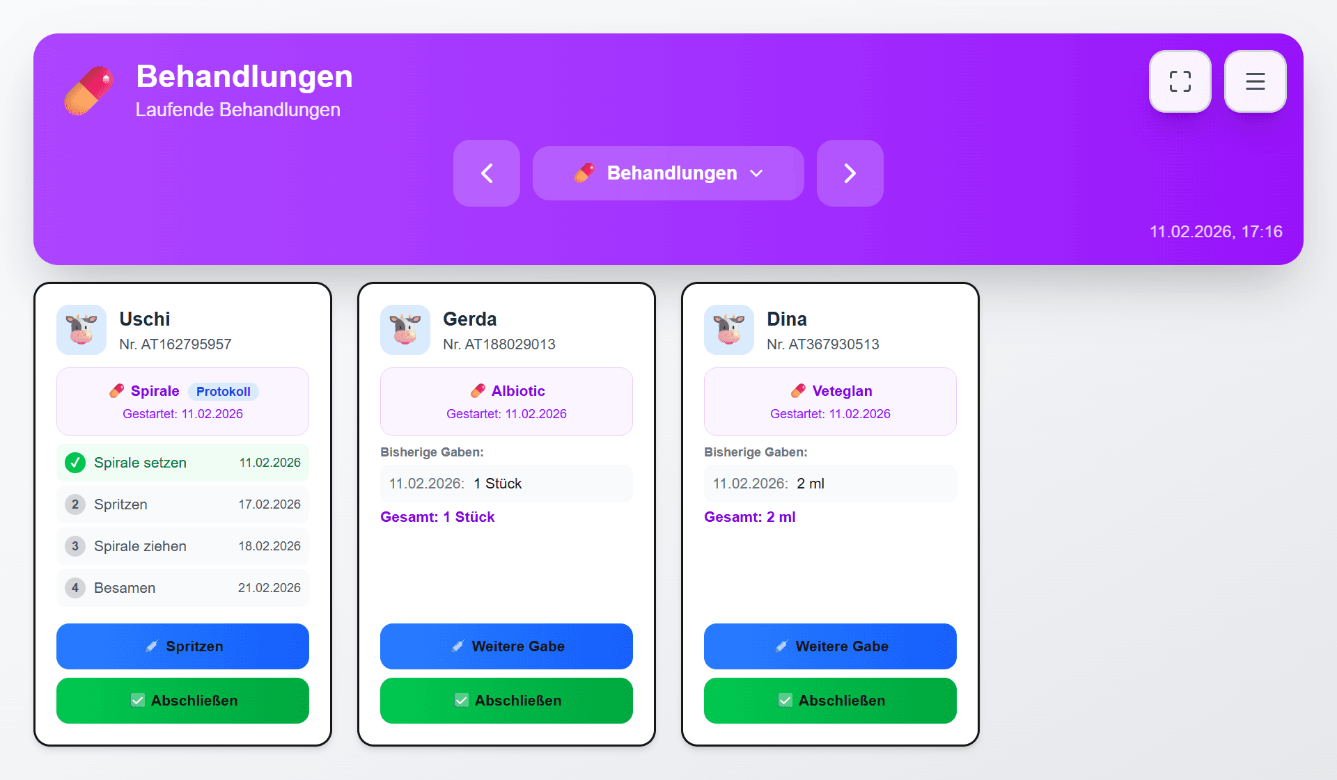 Meineherde Behandlungen & Medikamente Dashboard