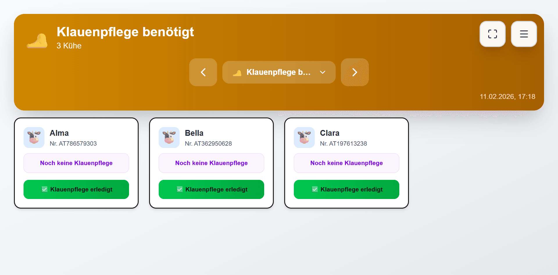 Meineherde Klauenpflege Dashboard
